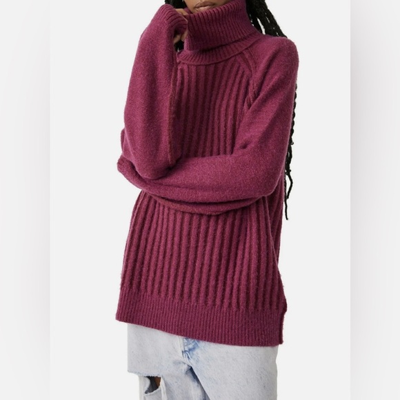 Free People Sweaters - FREE PEOPLE Oversized Big City Turtleneck Sweater Fuchsia Pink Womens M-XL Prep